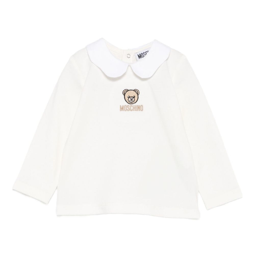 T-shirt per neonata Moschino Kids bianco con ricamo orsetto MDO00TLFA01 10063 MOSCHINO KIDS