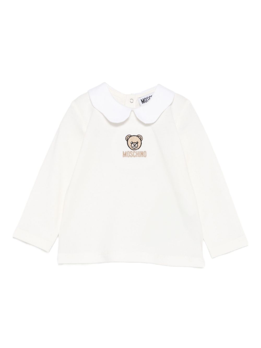 T-shirt per neonata Moschino Kids bianco con ricamo orsetto MDO00TLFA01 10063 MOSCHINO KIDS