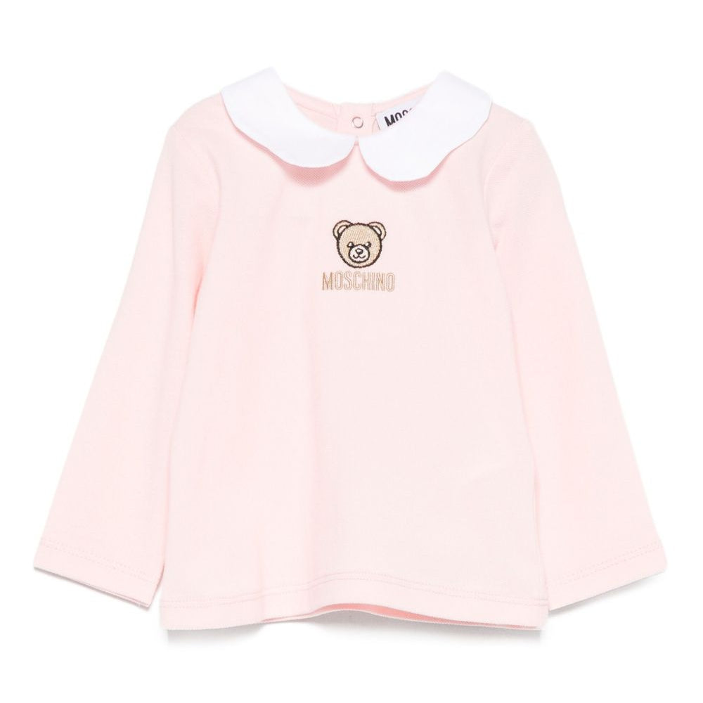 T-shirt per neonata Moschino Kids rosa con ricamo orsetto MDO00TLFA01 50209 MOSCHINO KIDS