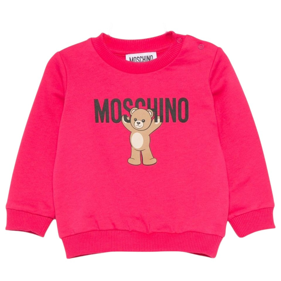 Felpa per neonata Moschino Kids fucsia con stampa Teddy Bear MNF060LCA40 50541 MOSCHINO KIDS