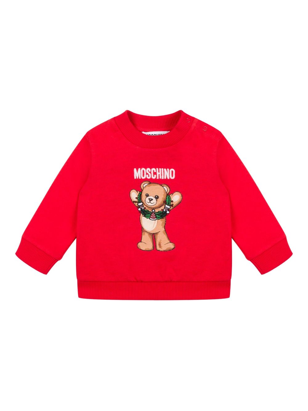 Felpa per neonati Moschino Kids rossa con stampa Teddy Bear MPF060LCA14 50109 MOSCHINO KIDS