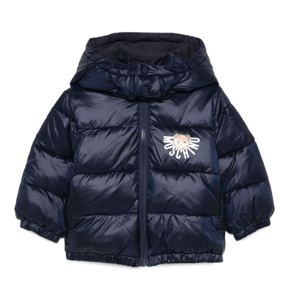 Piumino per neonato Moschino Kids blu con stampa con logo MUS032L3A32 40016 MOSCHINO KIDS
