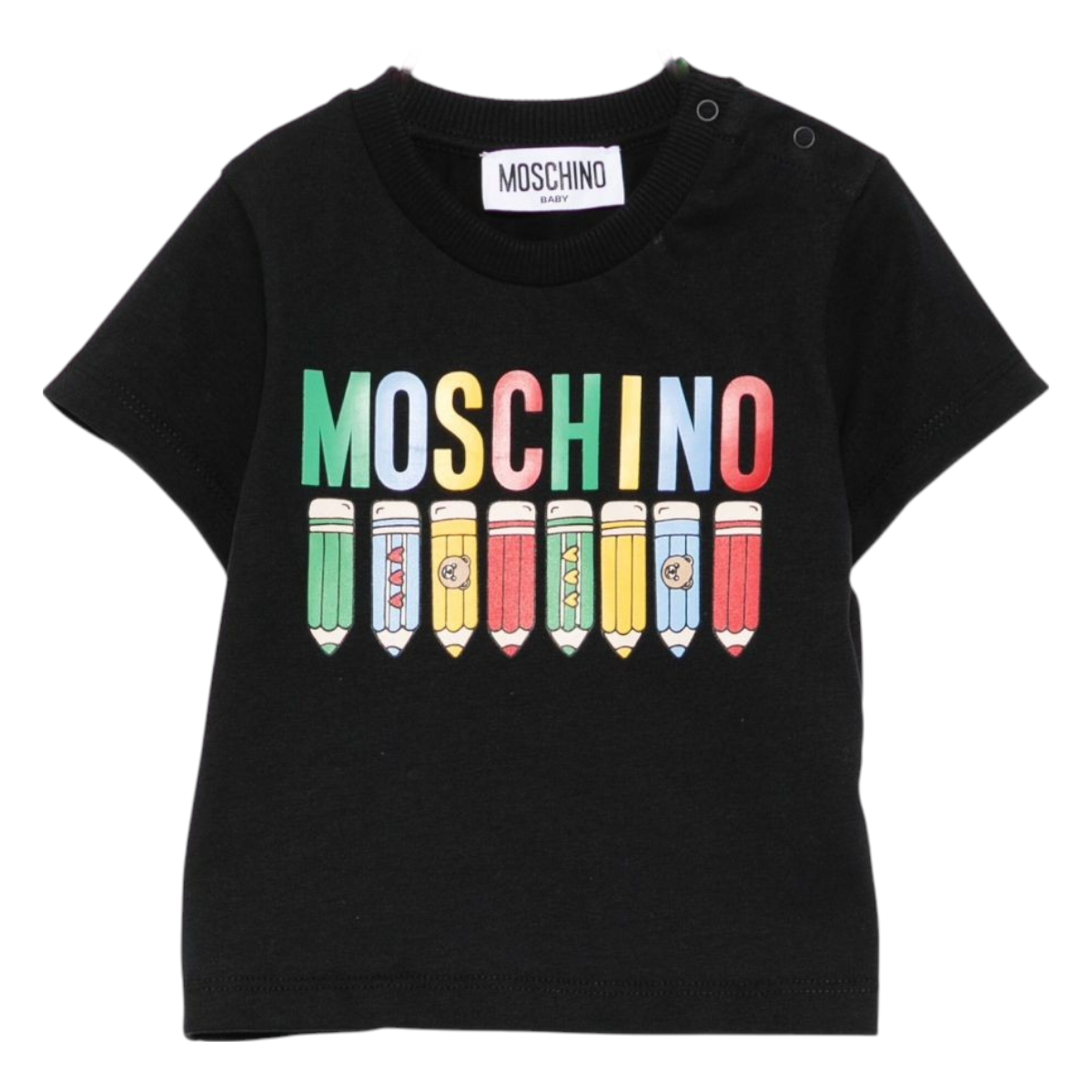 T-shirt per neonato Moschino Kids nero con stampa matite MWM047LAA01 60100 MOSCHINO KIDS