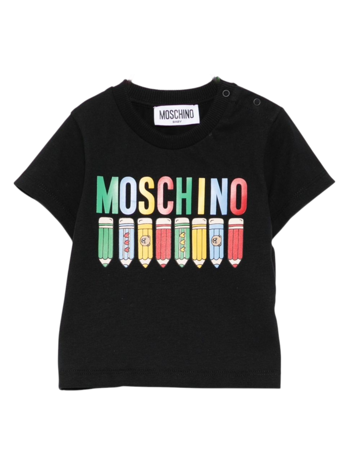 T-shirt per neonato Moschino Kids nero con stampa matite MWM047LAA01 60100 MOSCHINO KIDS