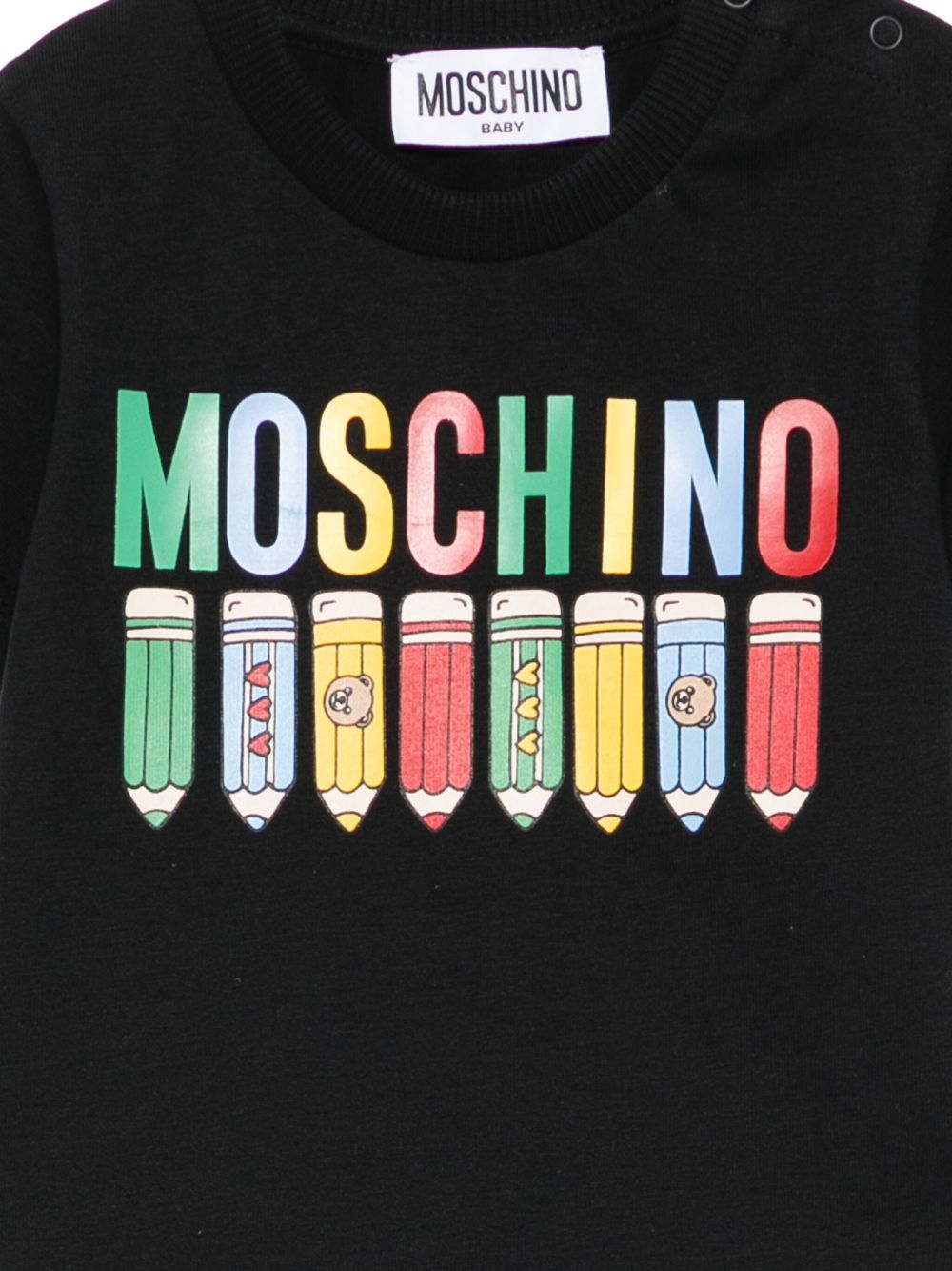 T-shirt per neonato Moschino Kids nero con stampa matite MWM047LAA01 60100 MOSCHINO KIDS