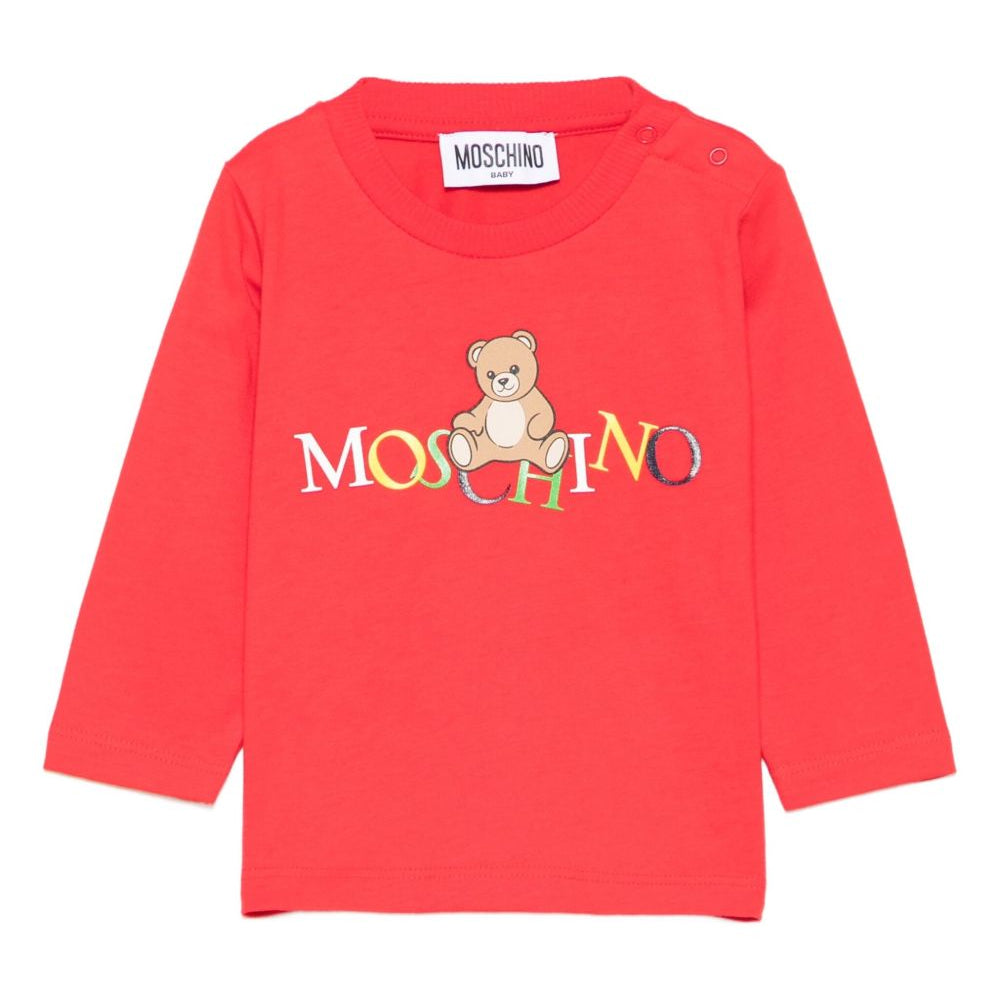 T-shirt per neonati Moschino Kids rosso con stampa logo MWO00RLAA10 50109 MOSCHINO KIDS
