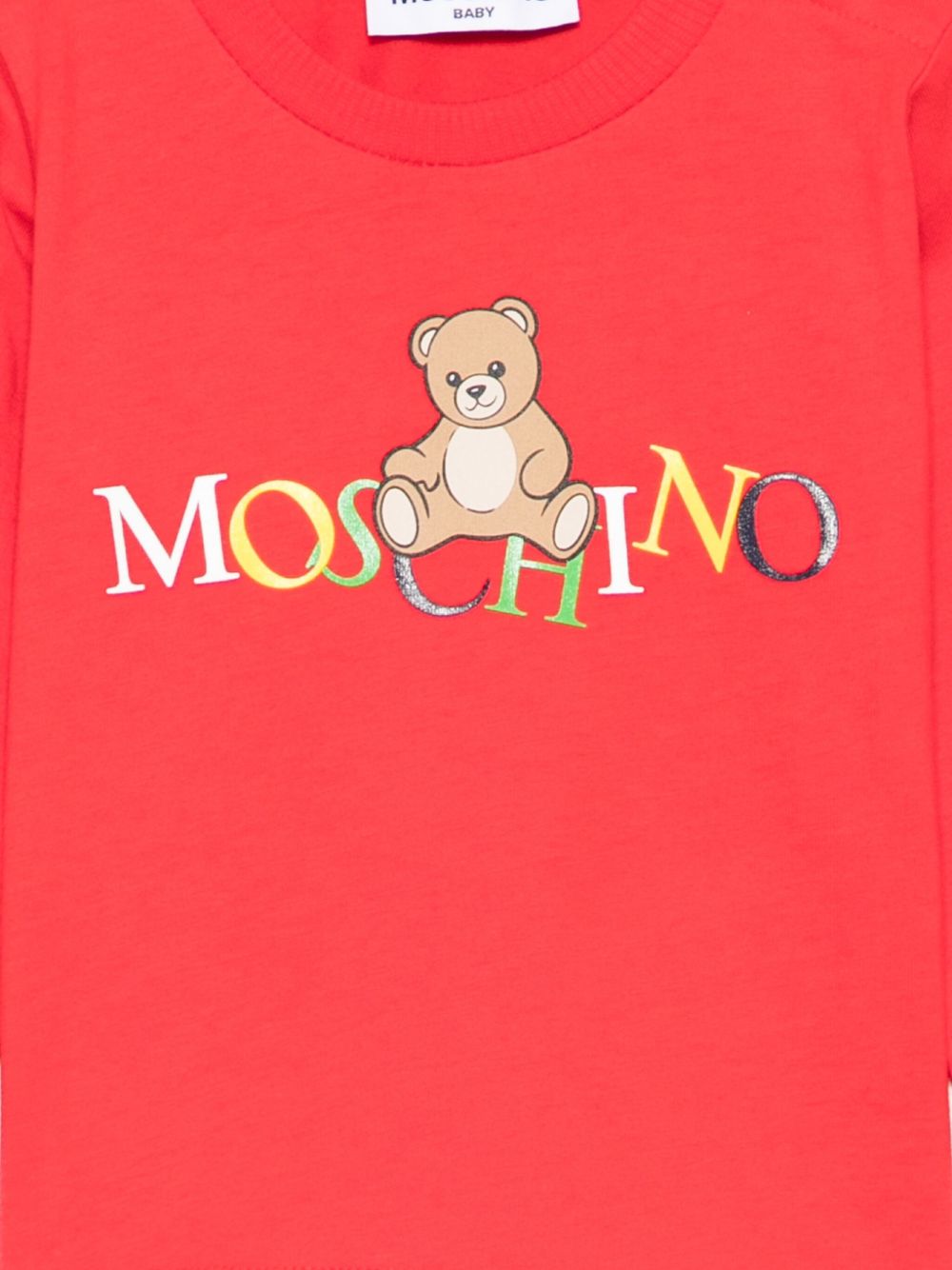 T-shirt per neonati Moschino Kids rosso con stampa logo MWO00RLAA10 50109 MOSCHINO KIDS