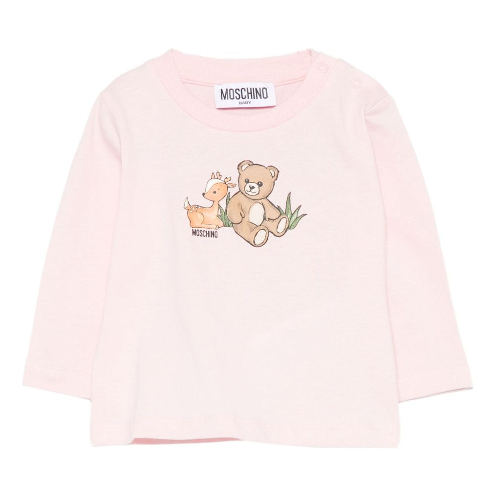 T-shirt per neonata Moschino Kids rosa con stampa grafica MYO00RLAA10 50209 MOSCHINO KIDS