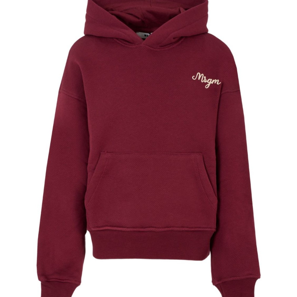 Felpa per bambini MSGM Kids bordeaux con cappuccio con logo ricamato F5MSJBHS254 MS034 MSGM KIDS