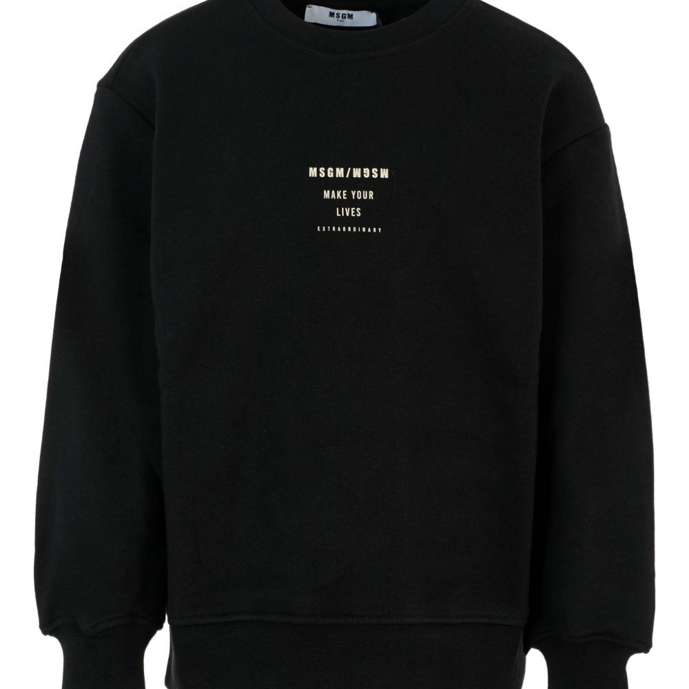 Felpa per bambino MSGM Kids nero con stampa logo F5MSJBSW214 110 MSGM KIDS