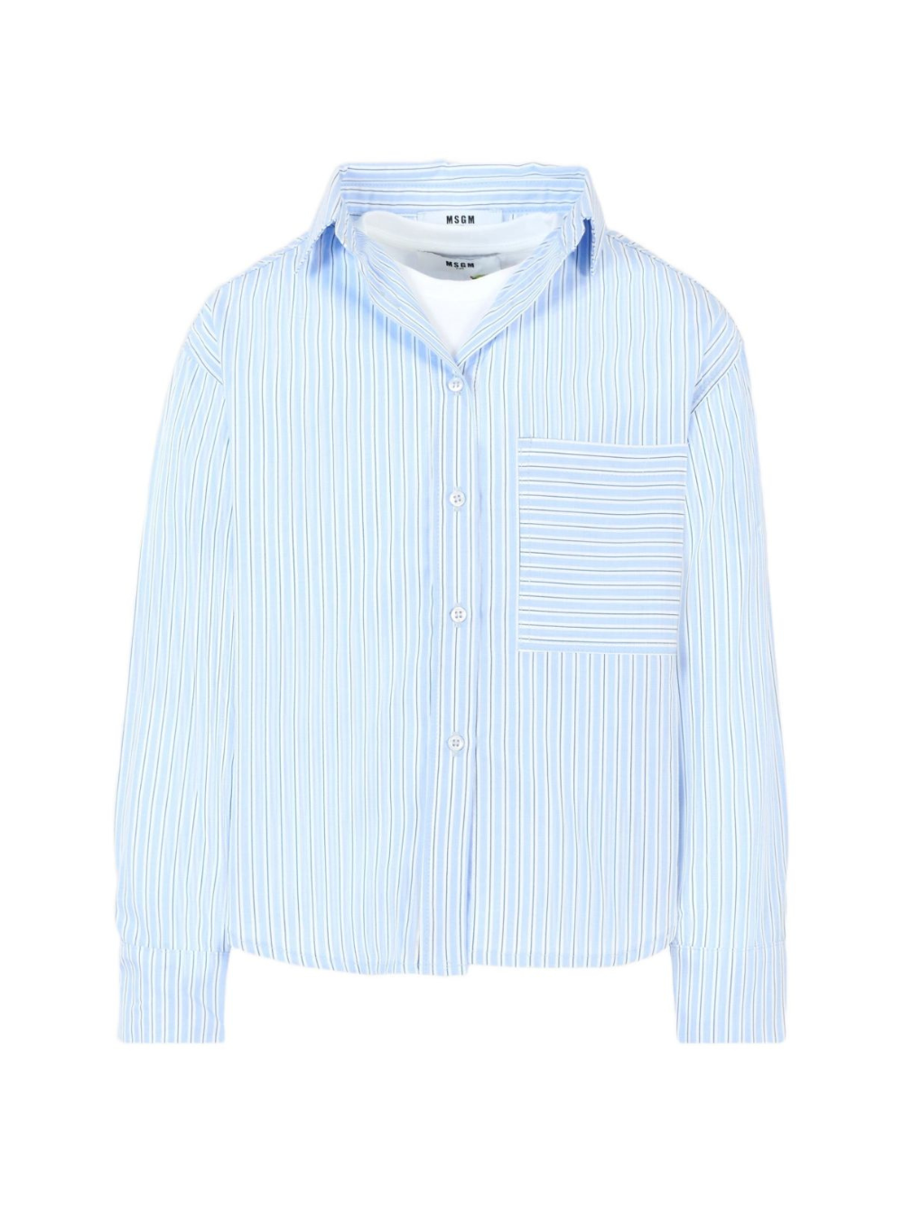 Camicia per bambino MSGM Kids azzurro a righe con tasca applicata F5MSJGSI116 MS053 MSGM KIDS