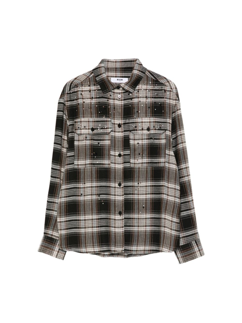 Camicia per bambina MSGM Kids nero con motivo a quadri con decorazione F5MSJGSI133 140 MSGM KIDS
