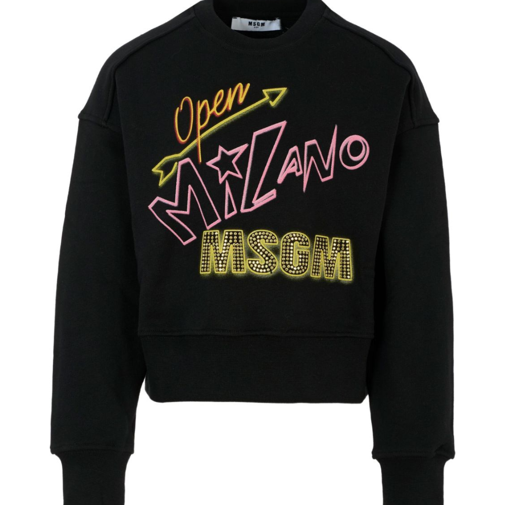 Felpa per bambino MSGM Kids nero con logo decorato F5MSJGSW268 110 MSGM KIDS
