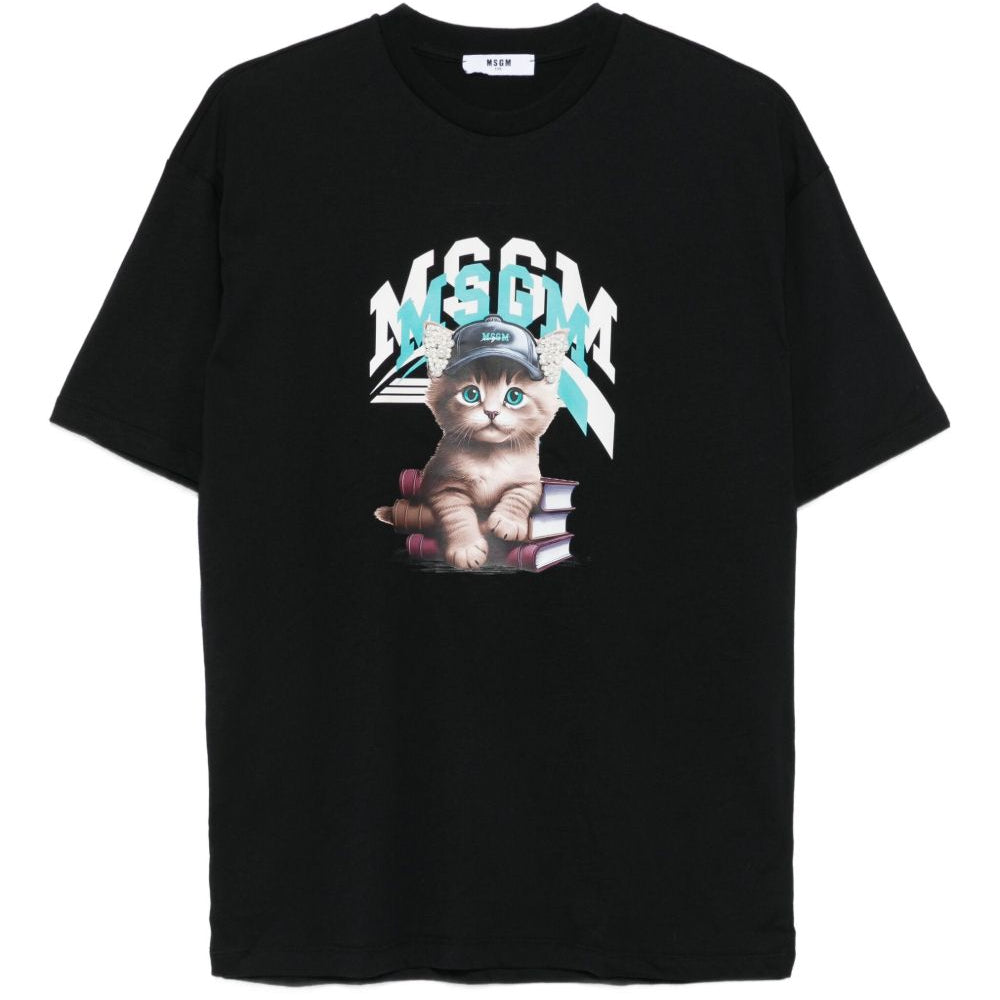 T-shirt per bambino MSGM Kids nera con stampa gatto F5MSJGTH120 110 MSGM KIDS