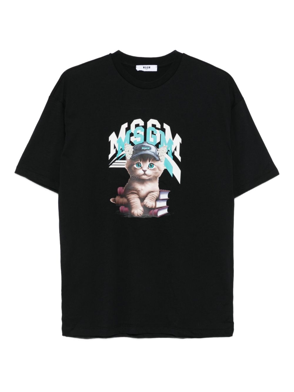 T-shirt per bambino MSGM Kids nera con stampa gatto F5MSJGTH120 110 MSGM KIDS
