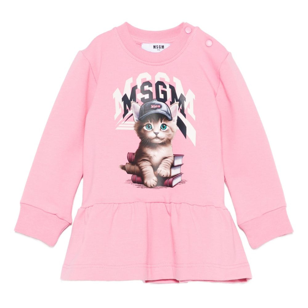 Abito per neonata MSGM Kids rosa con stampa di gatto F5MSNGDR289 MS038 MSGM KIDS