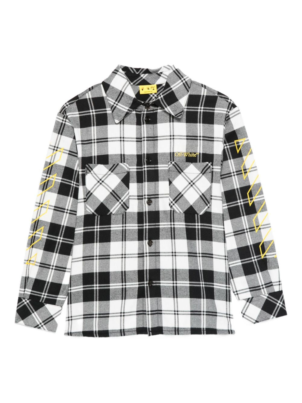 Camicia per bambino Off-White Kids bianco e nero con motivo a quadri OBGA001F25FAB001 1018 OFF WHITE KIDS
