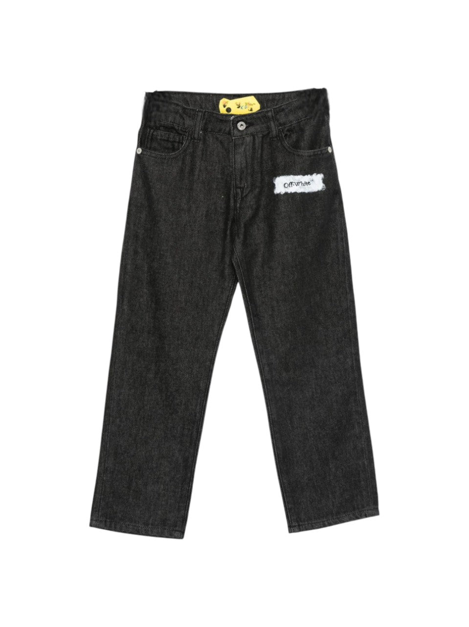 Jeans per bambino Off-White Kids nero in denim con toppa con logo OBYA005F25DEN001 1001 OFF WHITE KIDS