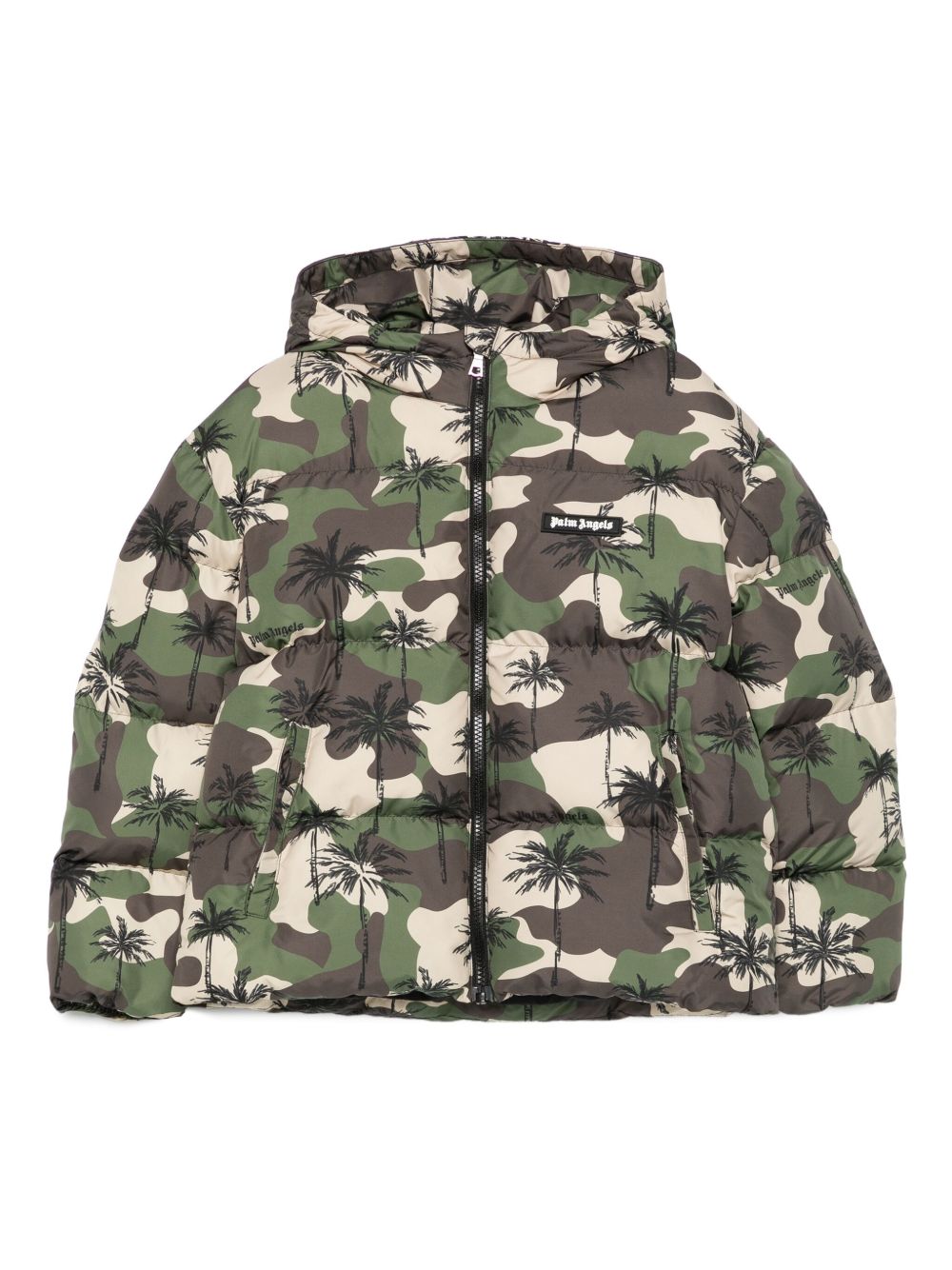 Piumino per bambino Palm Angels Kids verde con stampa camouflage PBEJ005F25FAB001 8403 PALM ANGELS KIDS