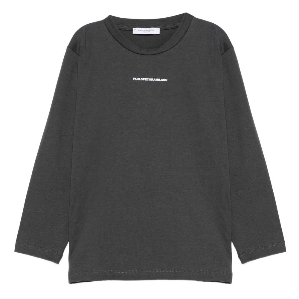 T-shirt per bambino Paolo Pecora Kids grigio a maniche lunghe con logo PP4157 ASFALTO PAOLO PECORA KIDS
