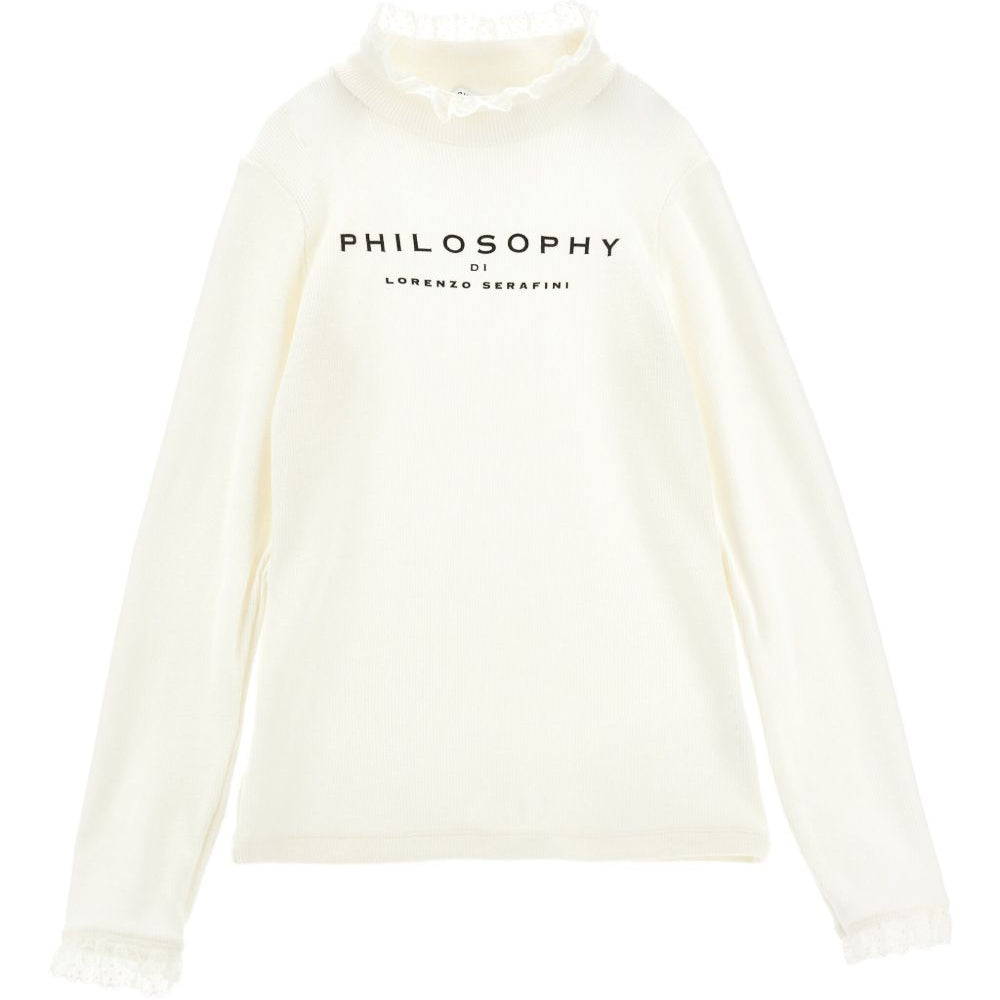 T-shirt per bambina Philosophy Di Lorenzo Serafini Kids bianca con finitura in pizzo I1F619 6212 P001 PHILOSOPHY KIDS