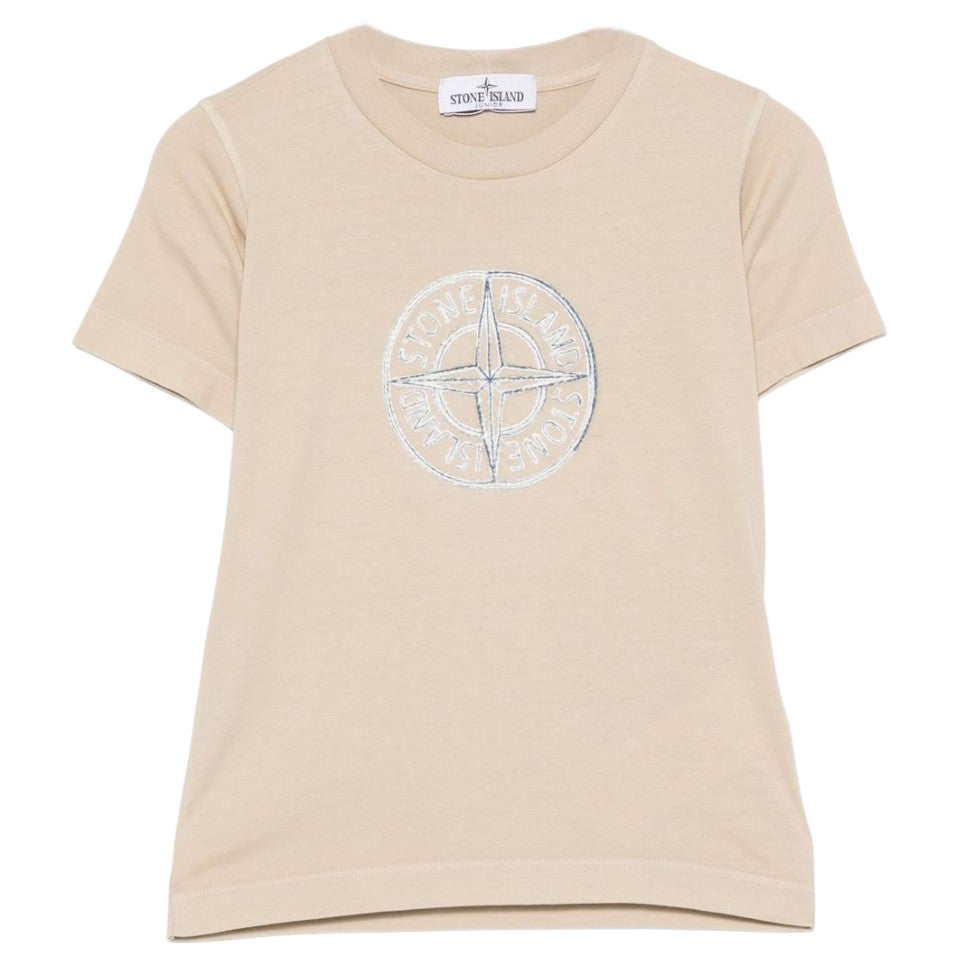 T-shirt per bambino Stone Island Junior beige con caratteristico logo sul davanti K2S162100008S0264 V0095 STONE ISLAND KIDS