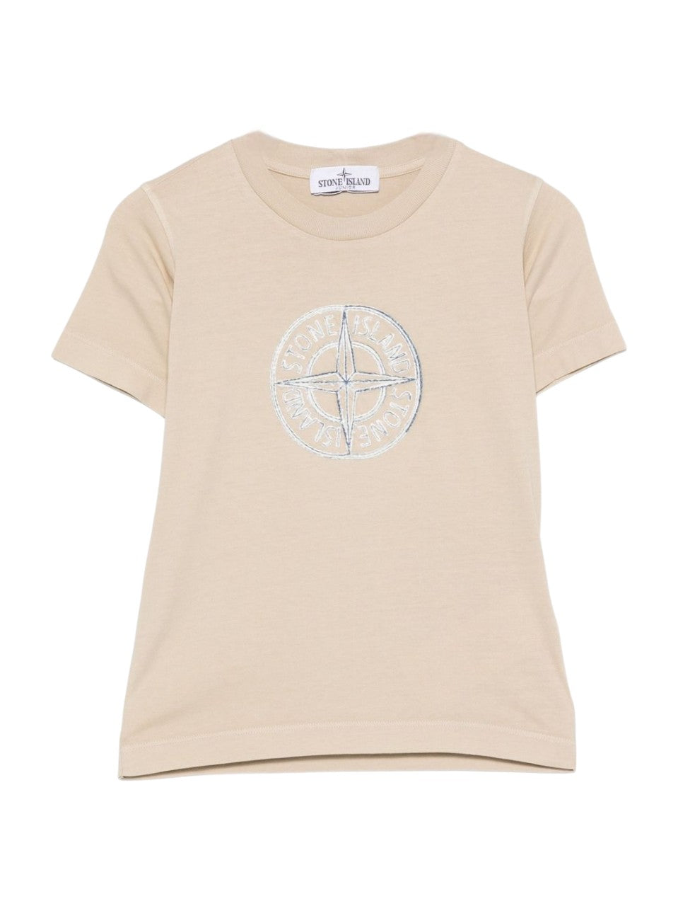 T-shirt per bambino Stone Island Junior beige con caratteristico logo sul davanti K2S162100008S0264 V0095 STONE ISLAND KIDS