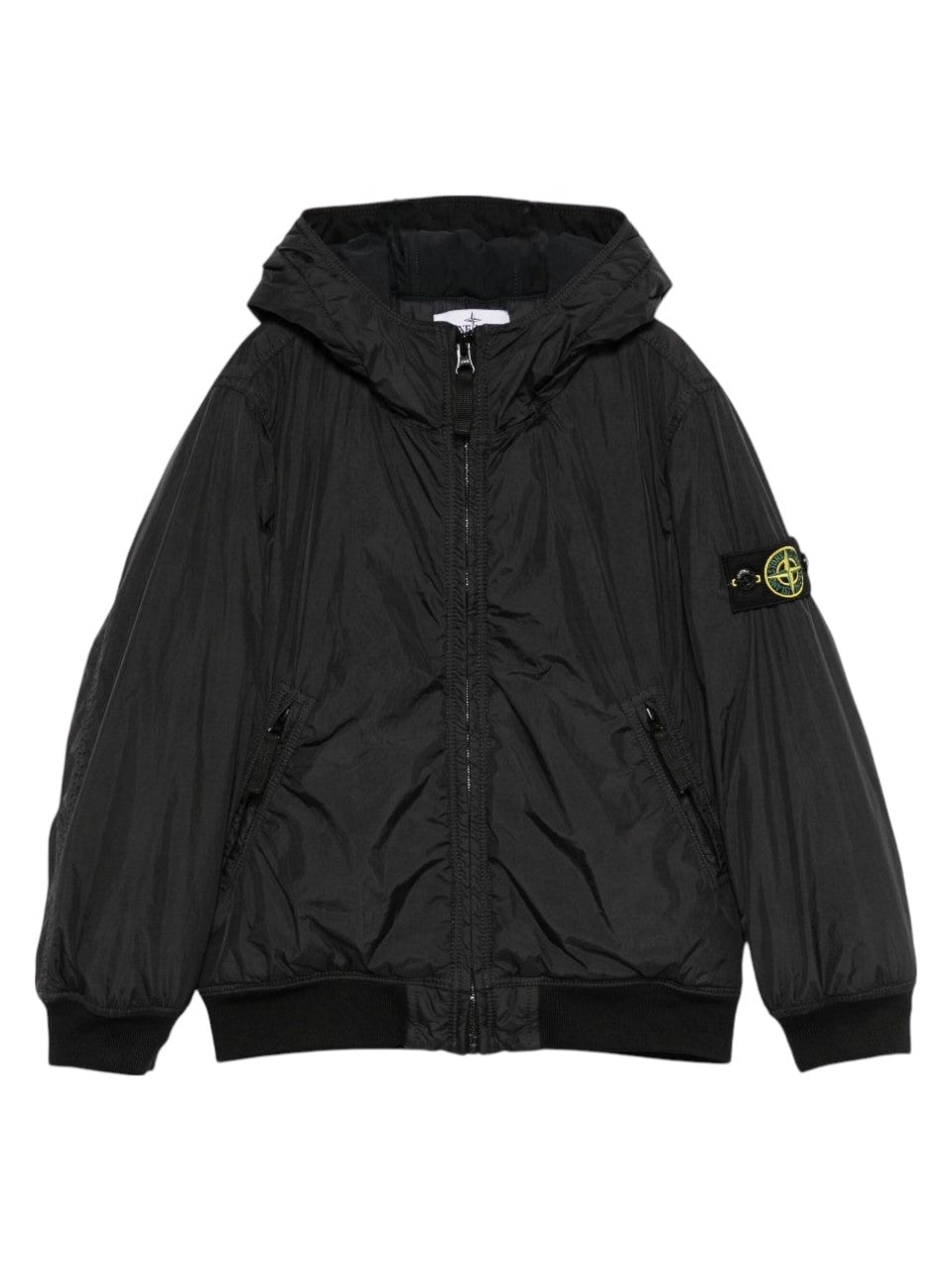 Giacca per bambino Stone Island Junior nero con cappuccio e toppa con logo K2S164100007S0A23 V0029 STONE ISLAND KIDS