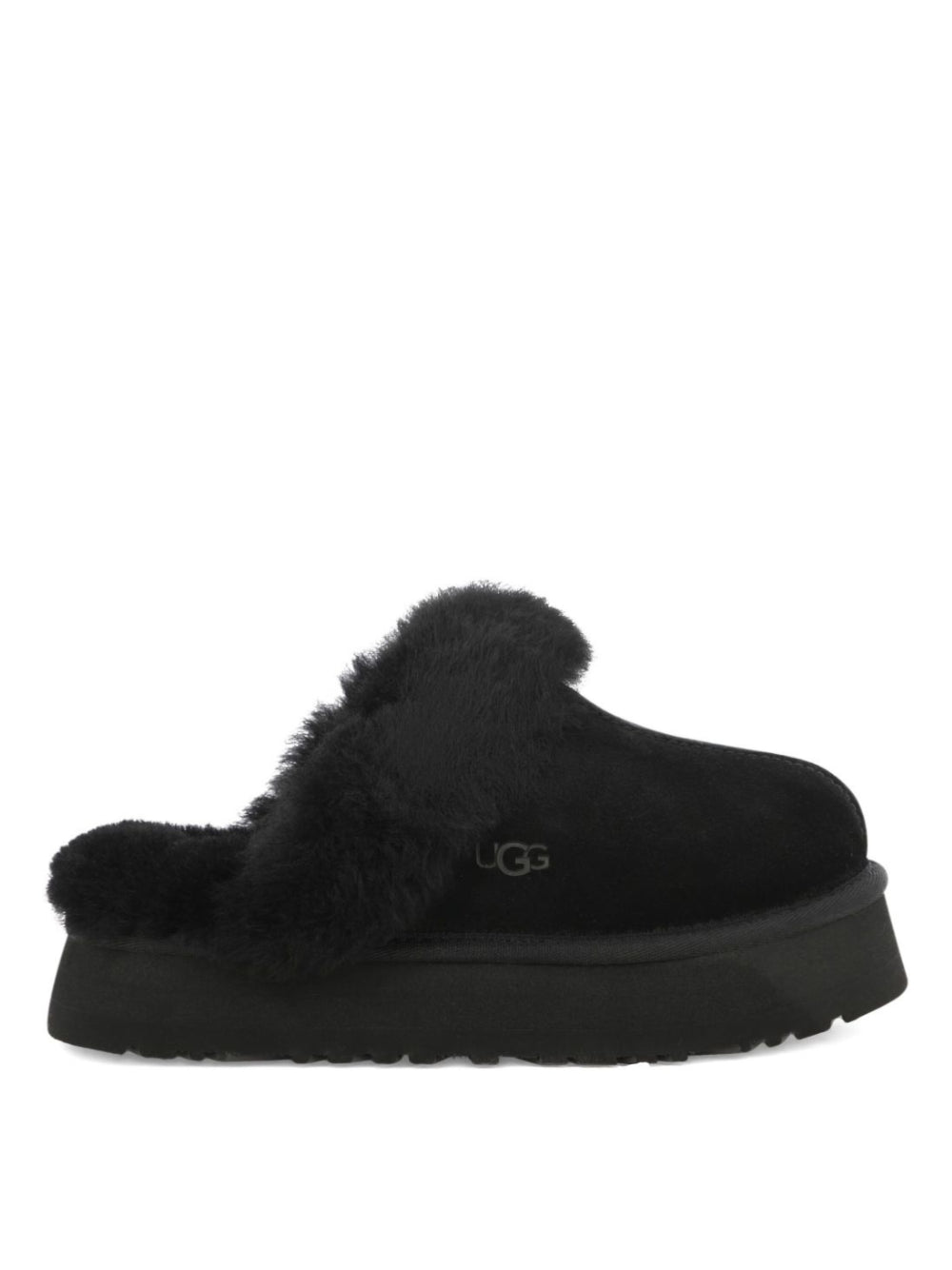 Slippers per bambina UGG Kids Disquette nero con finitura in pelliccia sintetica 1122550 BLK UGG KIDS