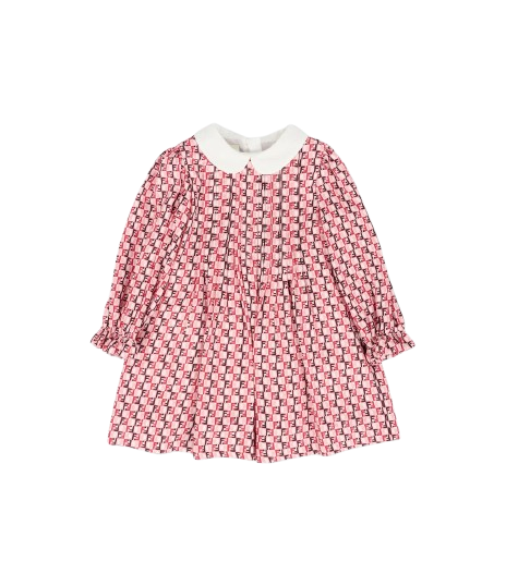 Abito per neonata Fendi Kids rosa con stampa logo FF all-over BFB573 AYMG F1TKH FENDI KIDS