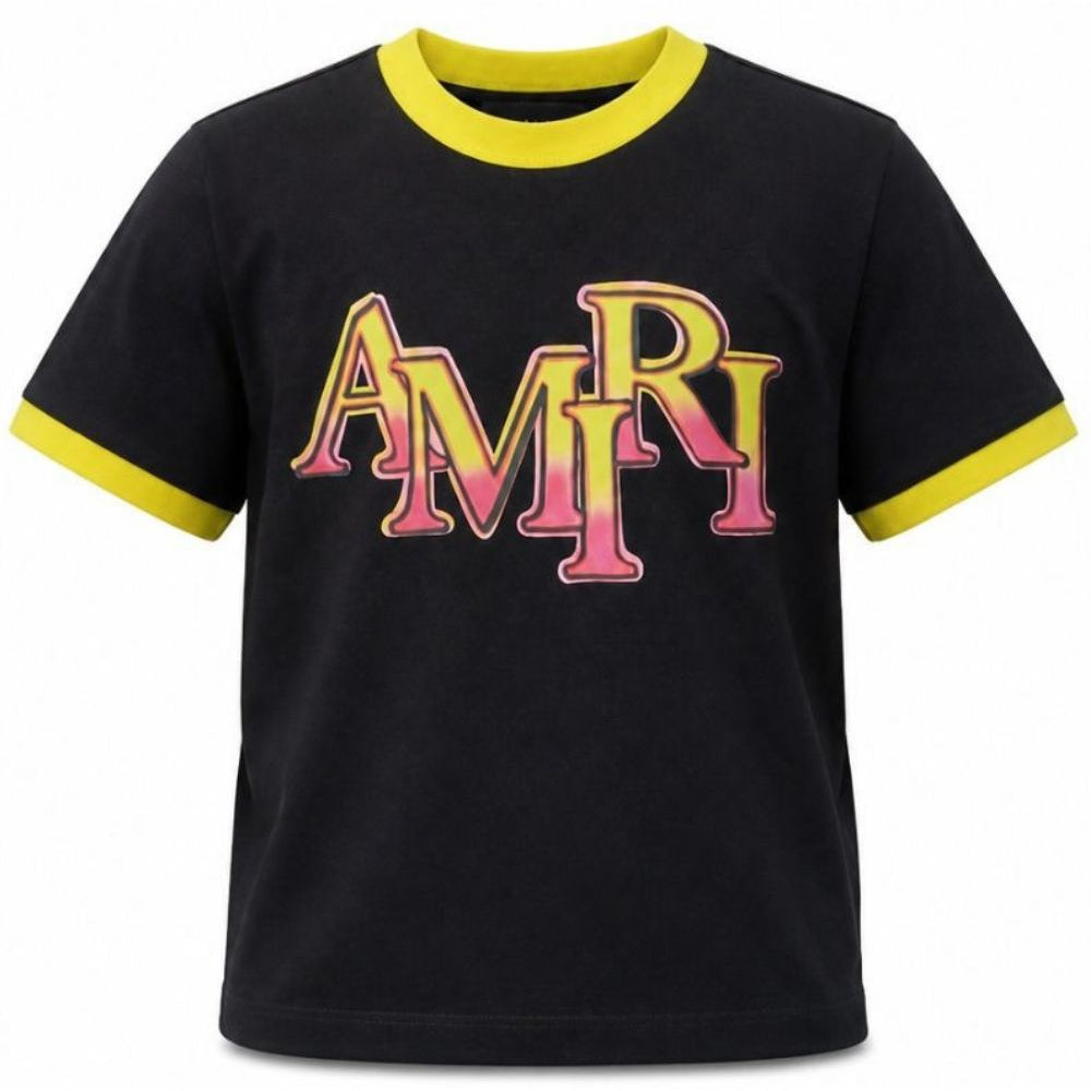 T-shirt per bambino Amiri Kids nera con logo sul davanti ACTOJR1029 001 AMIRI KIDS