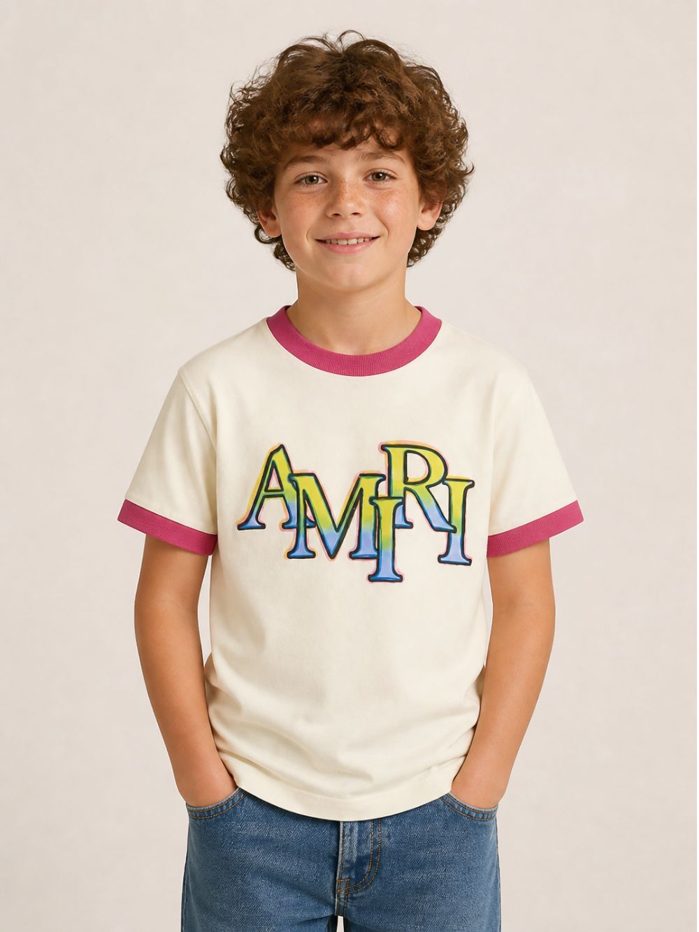 T-shirt per bambino Amiri Kids bianca con stampa logo sul davanti ACTOJR1029 127 AMIRI KIDS