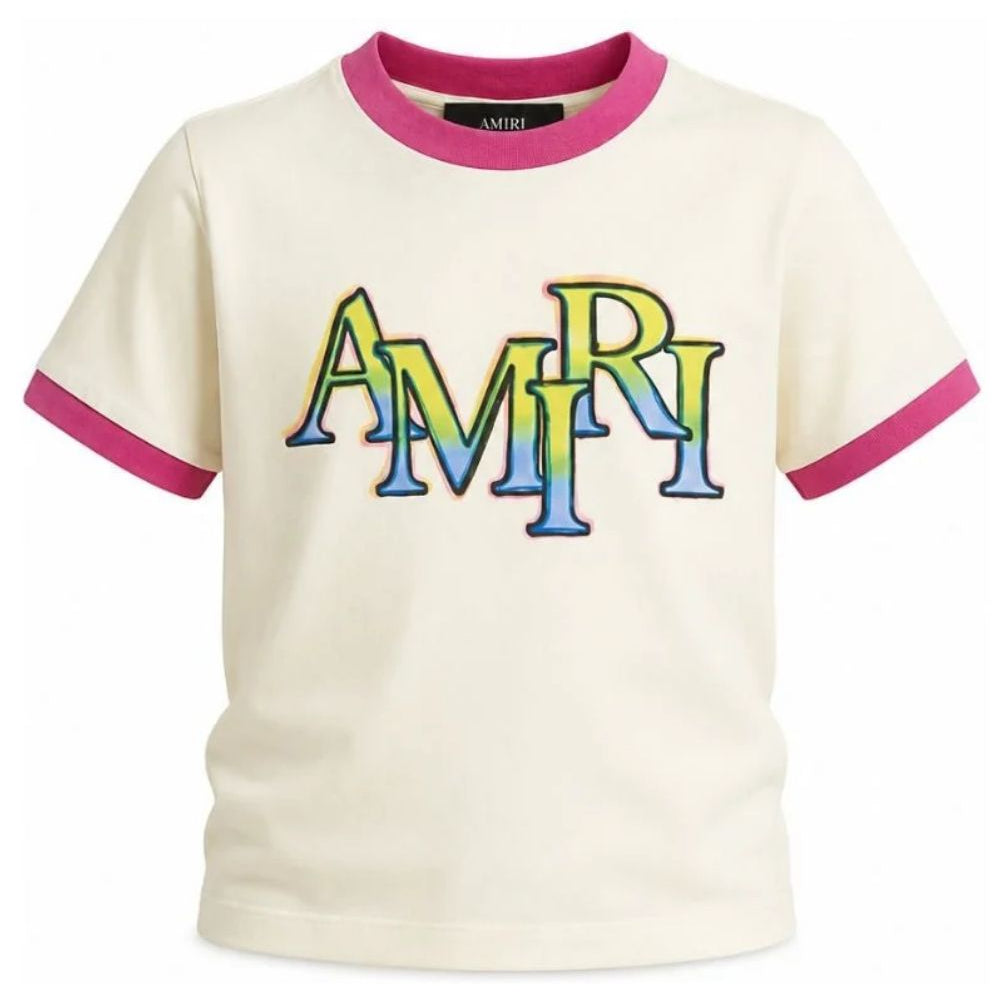 T-shirt per bambino Amiri Kids bianca con stampa logo sul davanti ACTOJR1029 127 AMIRI KIDS