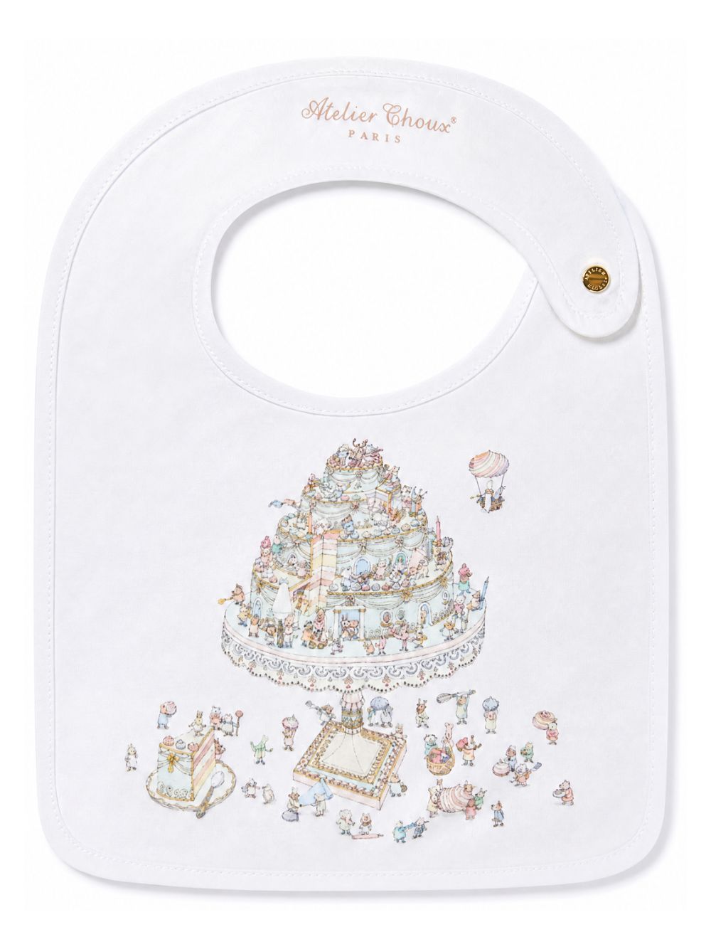 Bavaglino per neonati Atelier Choux Paris bianco con stampa grafica torta BI-CS-LEG A-U ATELIER CHOUX PARIS KIDS