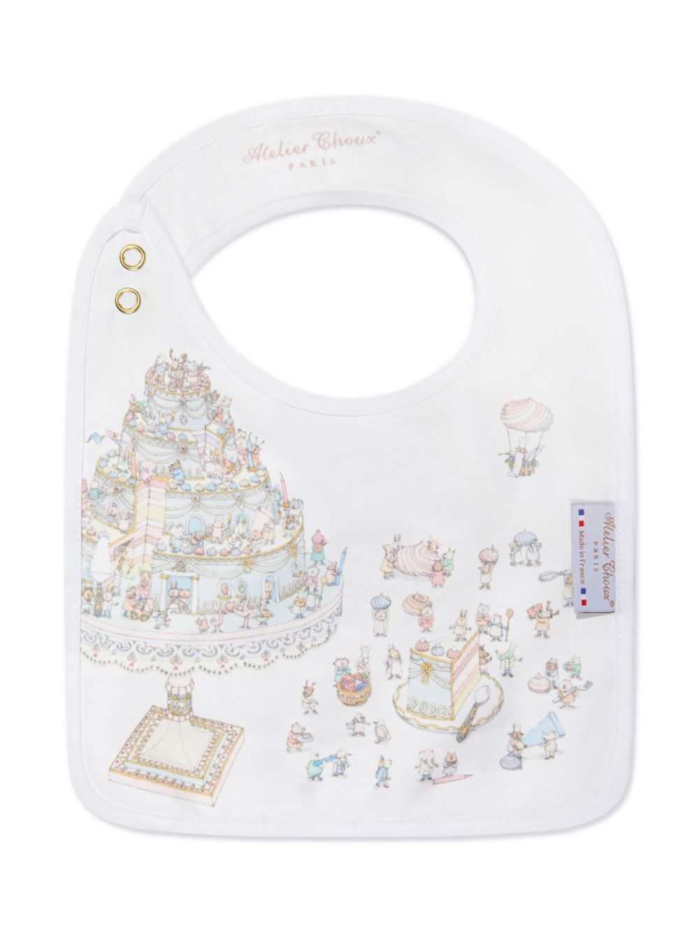 Bavaglino per neonati Atelier Choux Paris bianco con stampa grafica torta BI-CS-LEG A-U ATELIER CHOUX PARIS KIDS