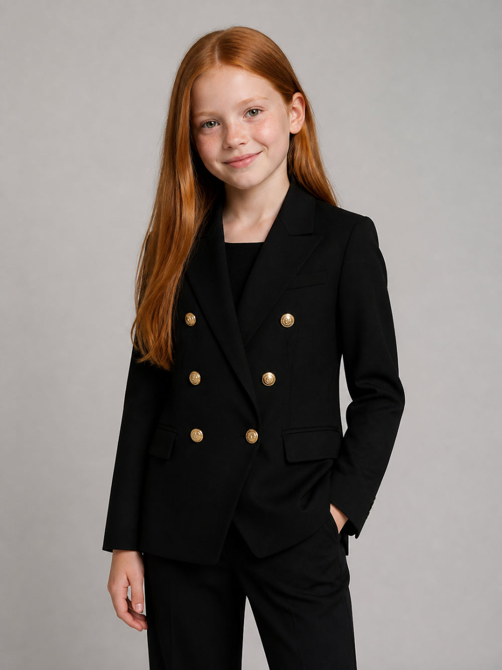 Blazer per bambina Balmain Kids nero con chiusura a doppiopetto BX2A04 I0196 930OR BALMAIN KIDS