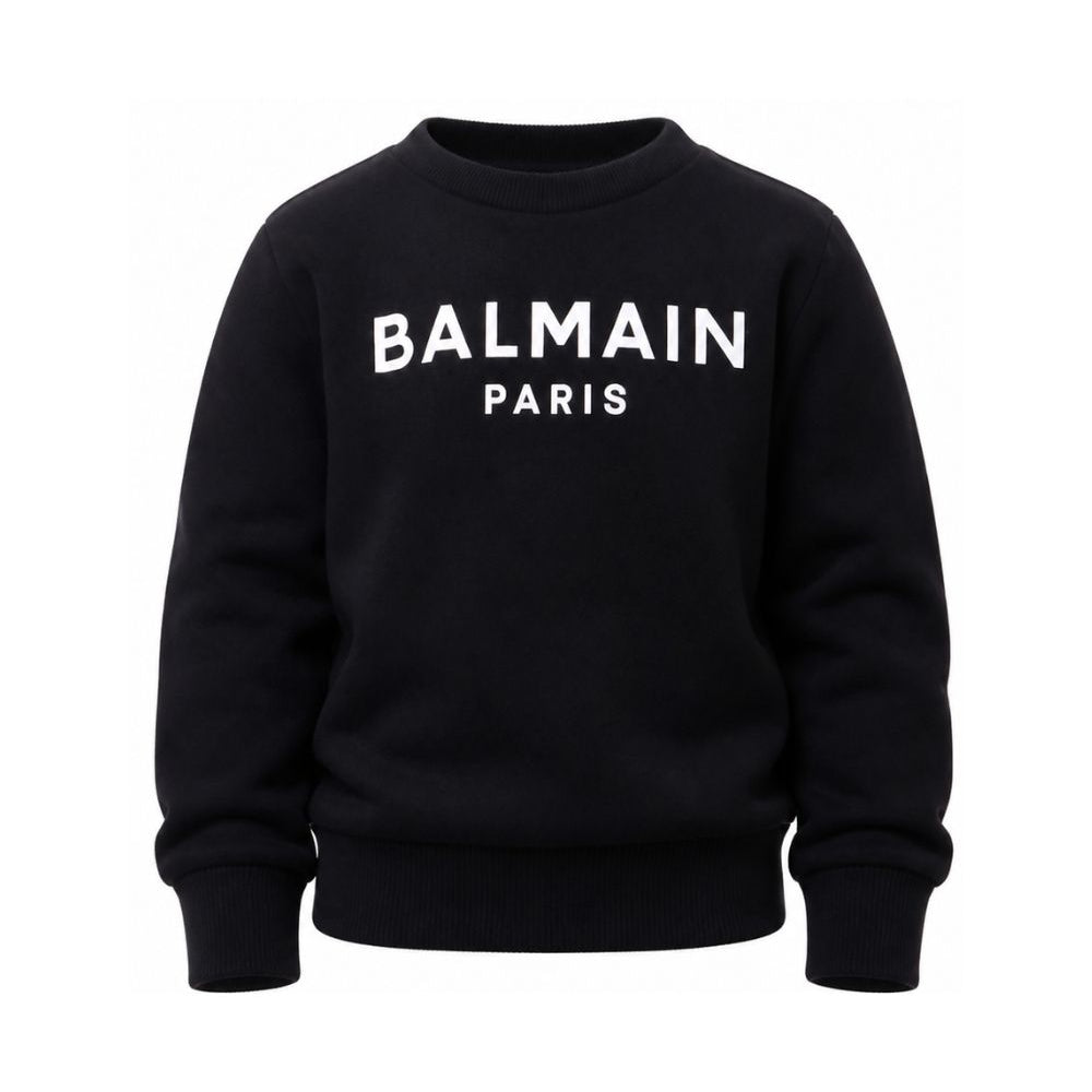 Felpa per bambino Balmain Kids nera con stampa logo sul davanti BX4P10 Z3183 930BC BALMAIN KIDS
