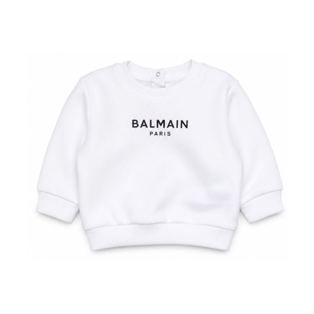 Felpa per neonati Balmain Kids bianca con stampa logo sul davanti BY4580 Z3183 100NE BALMAIN KIDS