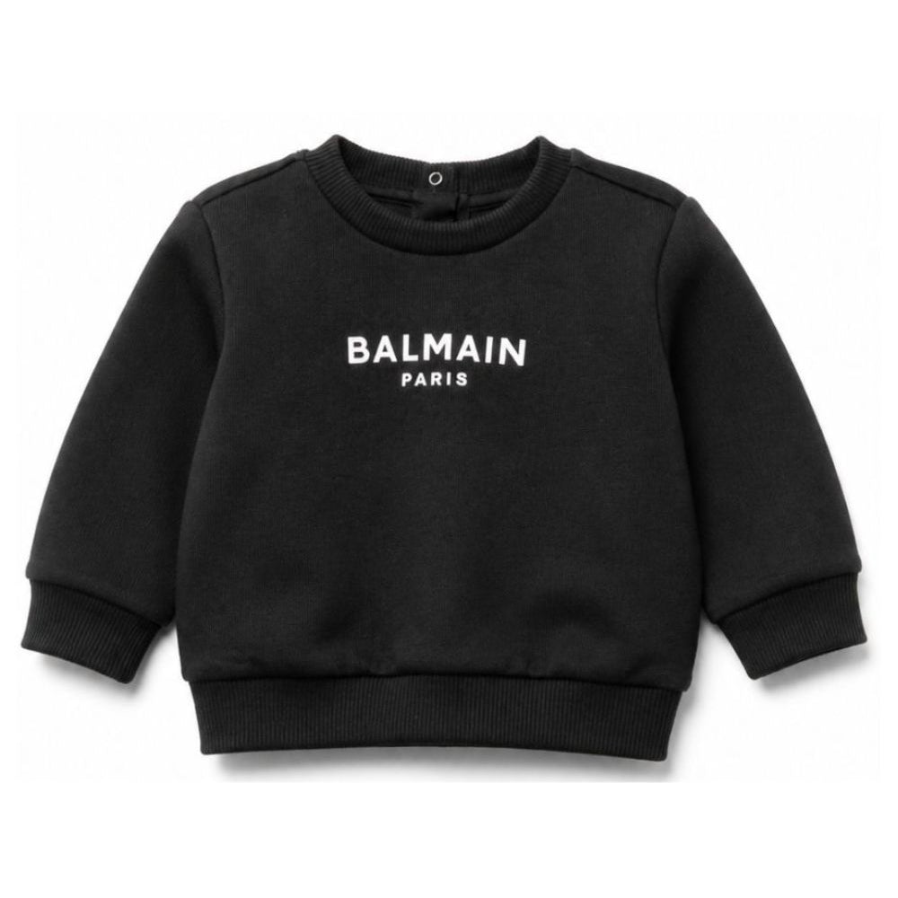 Felpa per neonati Balmain Kids nera con logo sul davanti BY4580 Z3183 930BC BALMAIN KIDS