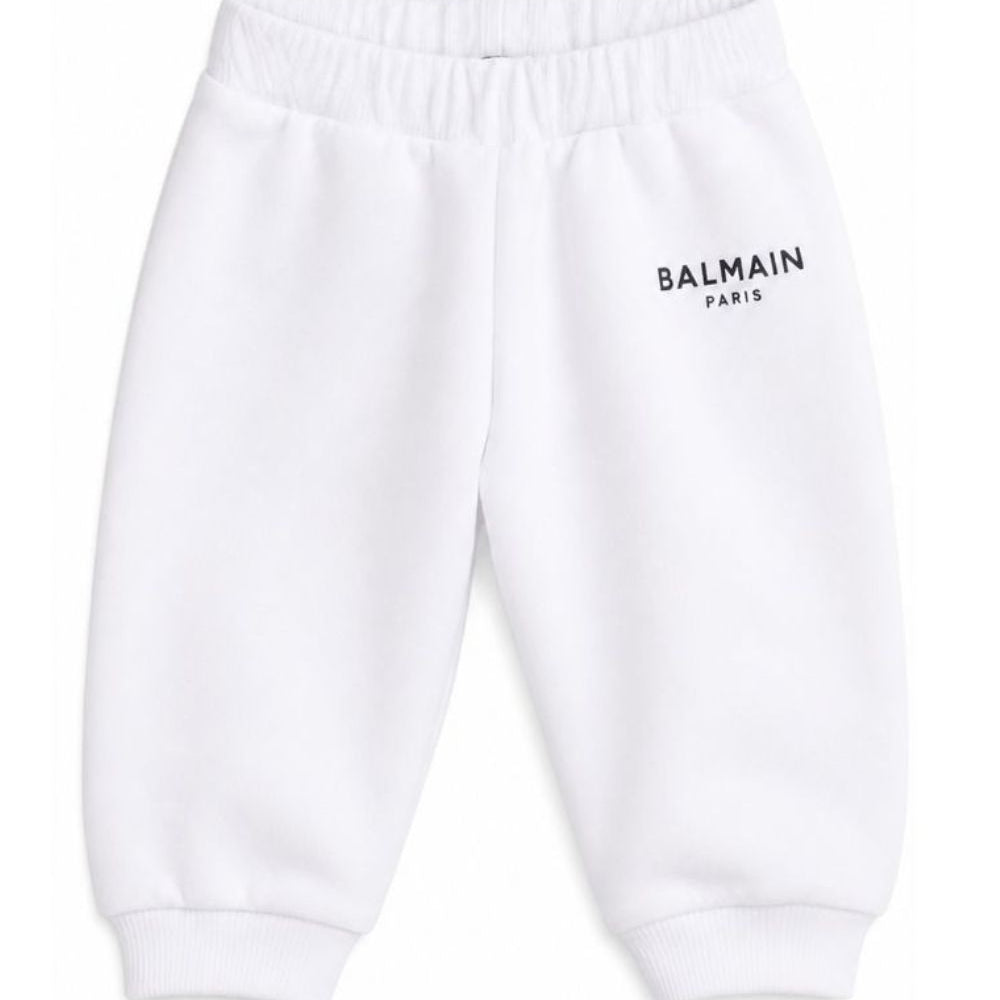 Pantaloni per neonati Balmain Kids bianchi con logo sul davanti BY6610 Z3183 100NE BALMAIN KIDS