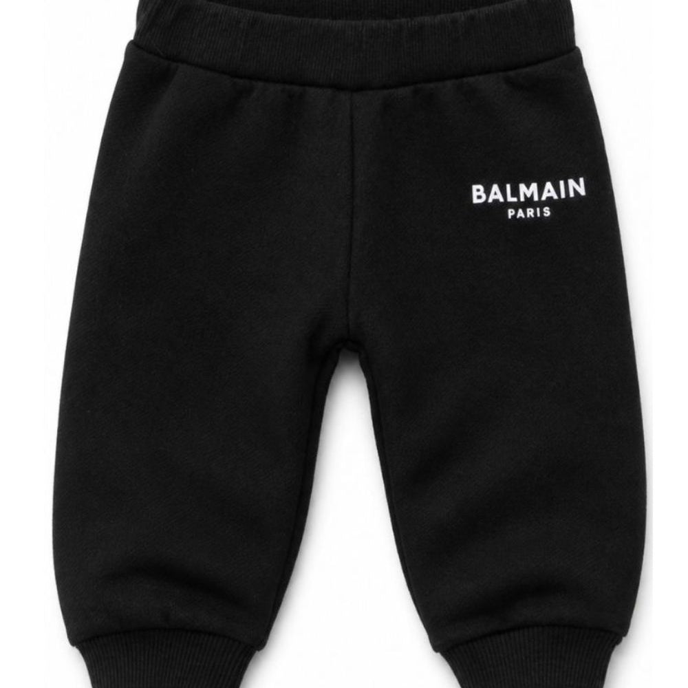 Pantaloni per neonati Balmain Kids neri con logo sul davanti BY6610 Z3183 930BC BALMAIN KIDS