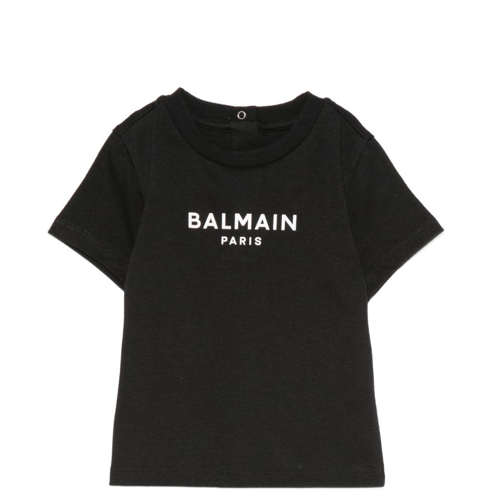 T-shirt per neonati Balmain Kids nera con stampa logo sul davanti BY8631 Z3672 930BC BALMAIN KIDS