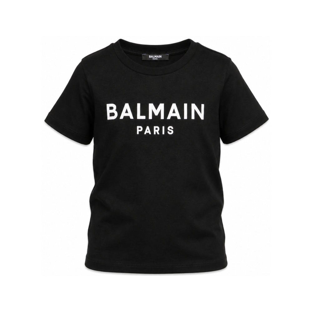 T-shirt per bambino Balmain Kids nera con logo sul davanti BY8R11 Z3672 930BC BALMAIN KIDS