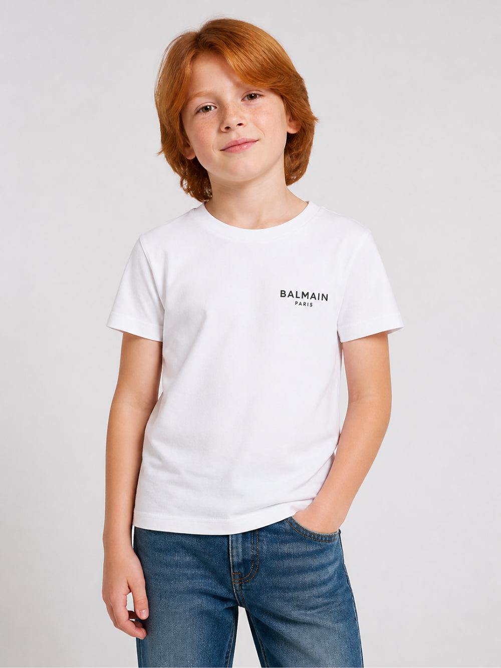 T-shirt per bambino Balmain Kids bianca con logo sul davanti BY8R31 Z3672 100NE BALMAIN KIDS