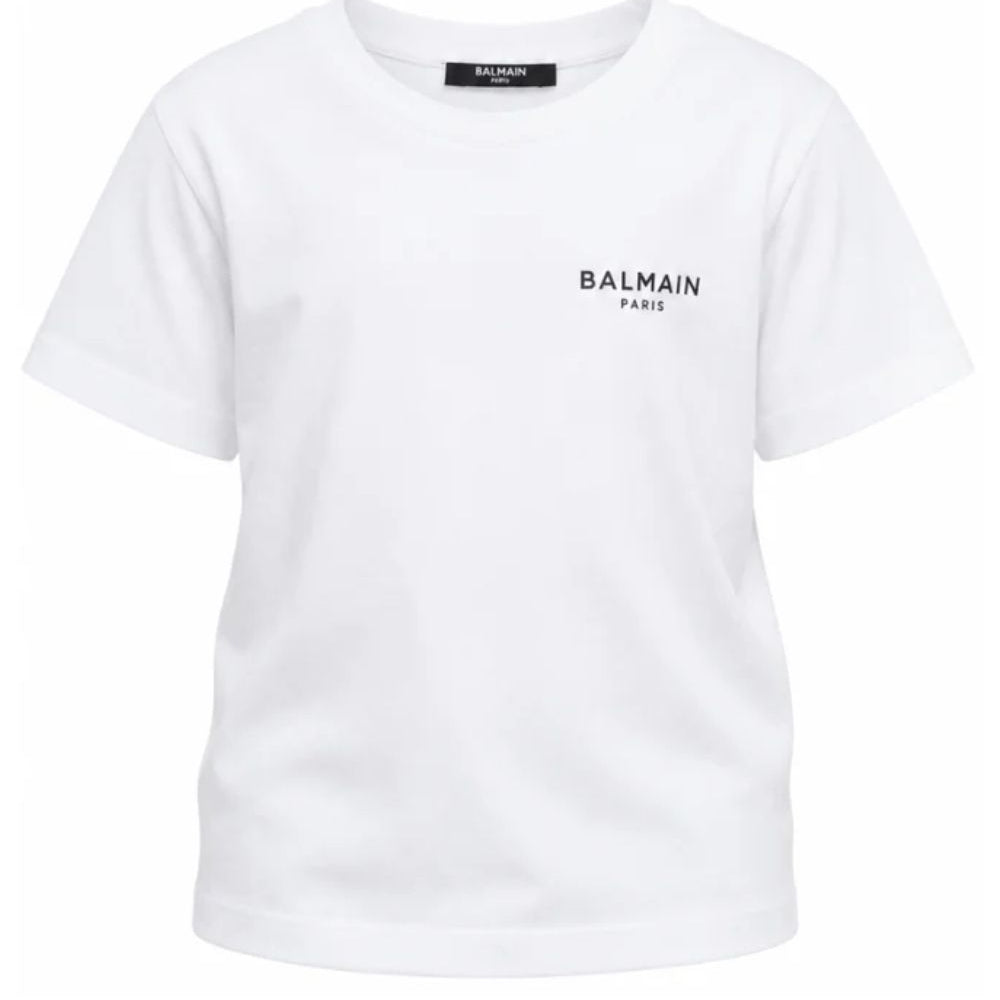 T-shirt per bambino Balmain Kids bianca con logo sul davanti BY8R31 Z3672 100NE BALMAIN KIDS