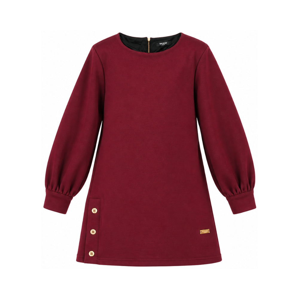 Abito per bambina Balmain Kids rosso con placca logo color oro BZ1B00 J0371 530OR BALMAIN KIDS