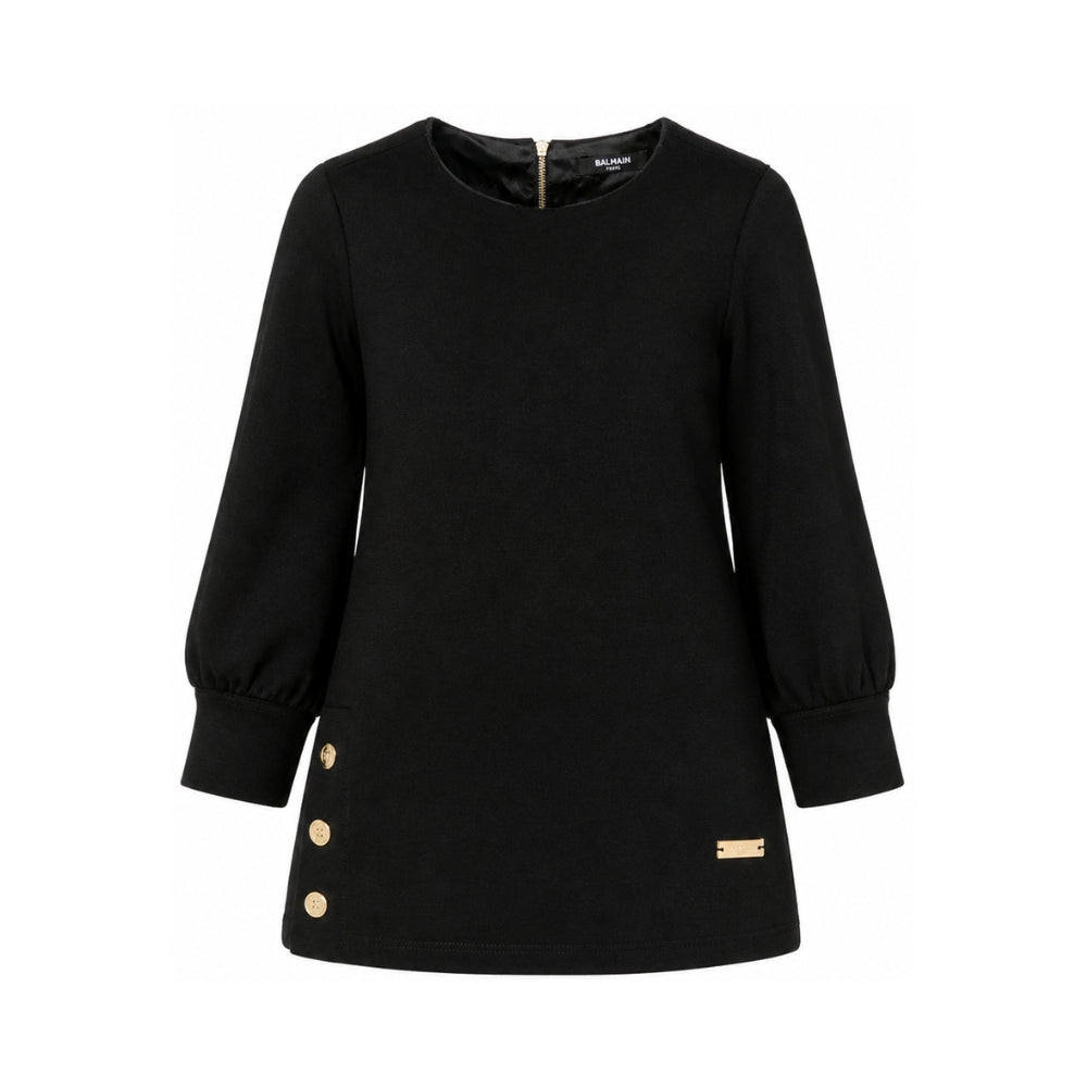 Abito per bambina Balmain Kids nero con placca con logo sul davanti BZ1B00 J0371 930OR BALMAIN KIDS