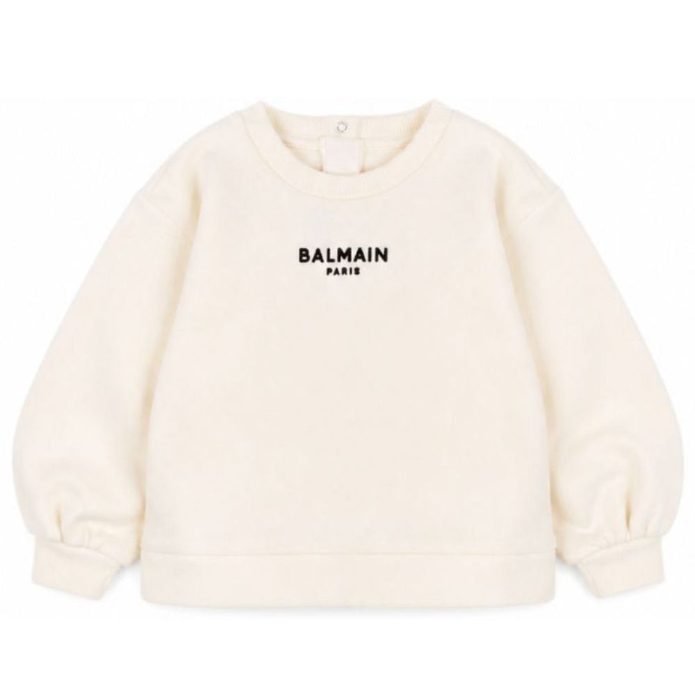 Felpa per neonato Balmain Kids bianca avorio con stampa logo sul davanti BZ4010 Z3183 102NE BALMAIN KIDS