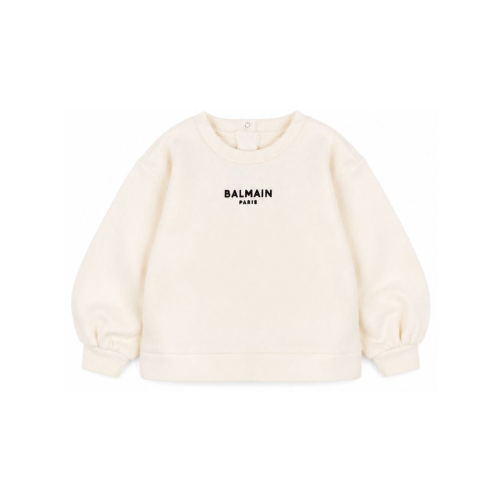 Felpa per neonato Balmain Kids bianca avorio con stampa logo sul davanti BZ4010 Z3183 102NE BALMAIN KIDS
