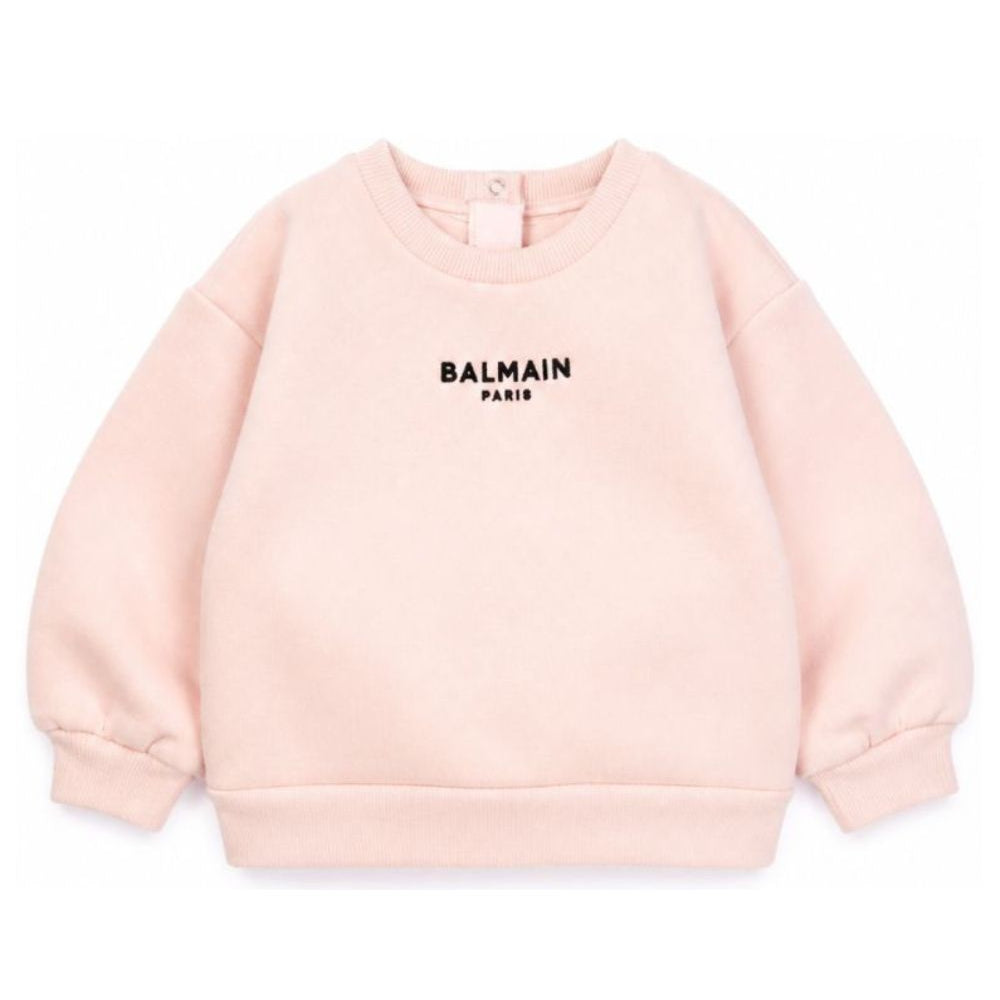 Felpa per neonata Balmain Kids rosa con stampa grafica sul davanti BZ4010 Z3183 508NE BALMAIN KIDS